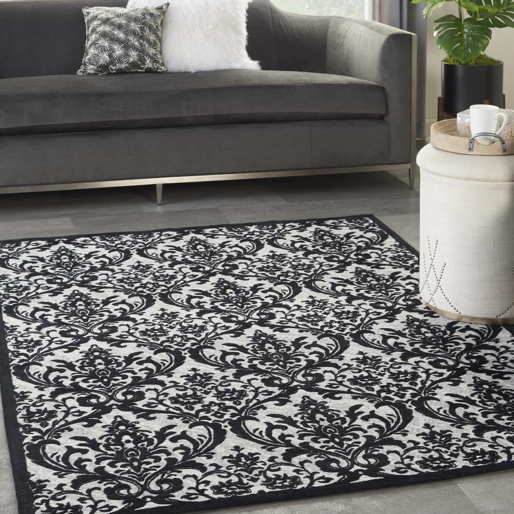 Damask Area Rug, Black/White, 5' x 7'. Picture 2