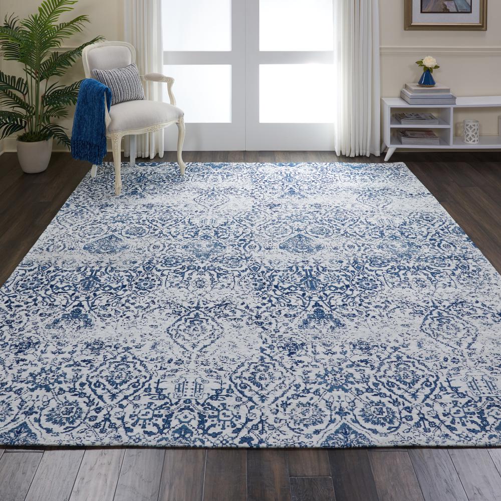 Damask Area Rug, Ivory/Navy, 8' x 10'. Picture 2
