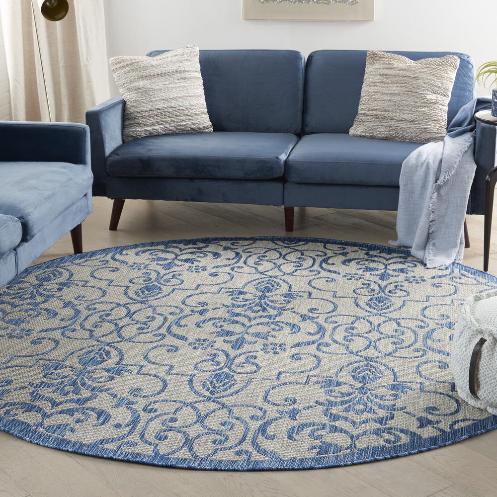 GRD04 Garden Party Ivory Blue Area Rug- 7'10" x round. Picture 2
