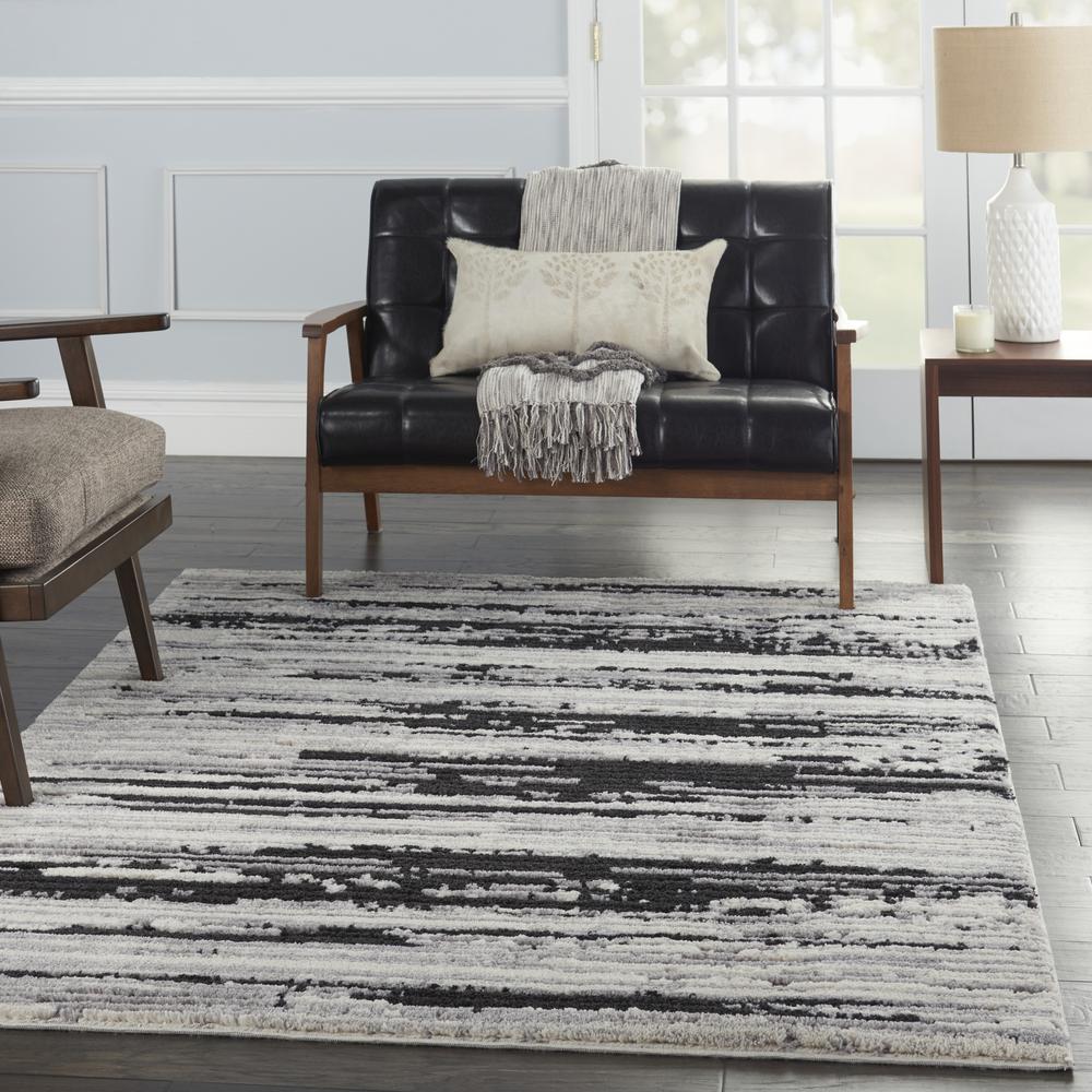 Nourison Textured Contemporary Area Rug, 5'3" x 7'3", Ivory/Charcoal. Picture 9