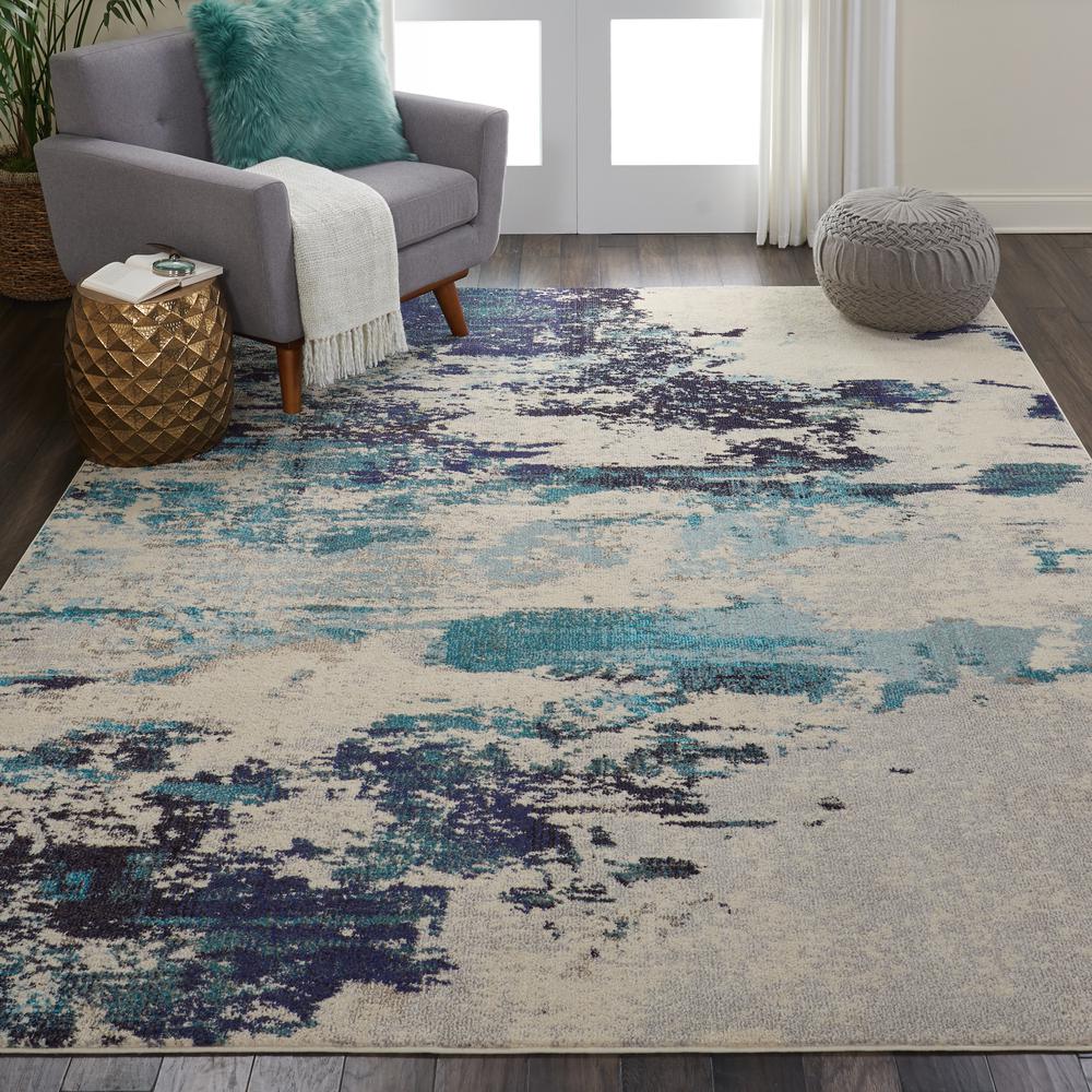 Celestial Area Rug, Ivory/Teal Blue, 7'10" x 10'6". Picture 4