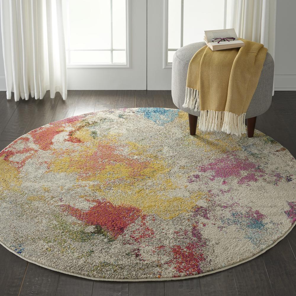 Celestial Area Rug, Ivory/Multicolor, 4'XROUND. Picture 4