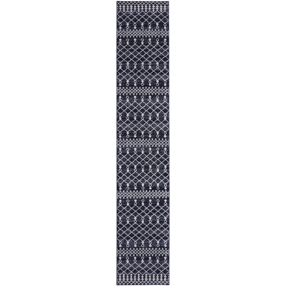 RYM03 Royal Moroccan Navy/Grey Area Rug- 2'3" x 12'. The main picture.