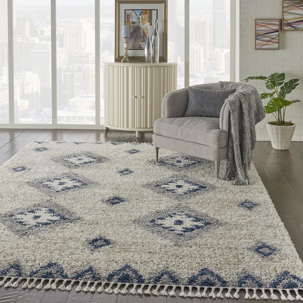 SCN03 Scandinavian Shag Ivory/Blue Area Rug- 7'10" x 10'6". Picture 9