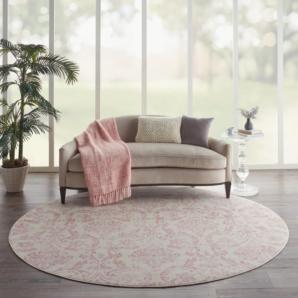 Nourison Jubilant Round Area Rug, 8' x round, Ivory/Pink. Picture 2