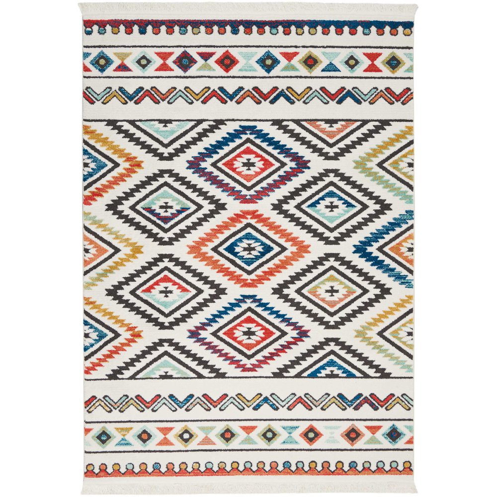 Tribal Decor Area Rug, White, 9'3" x 13'. The main picture.