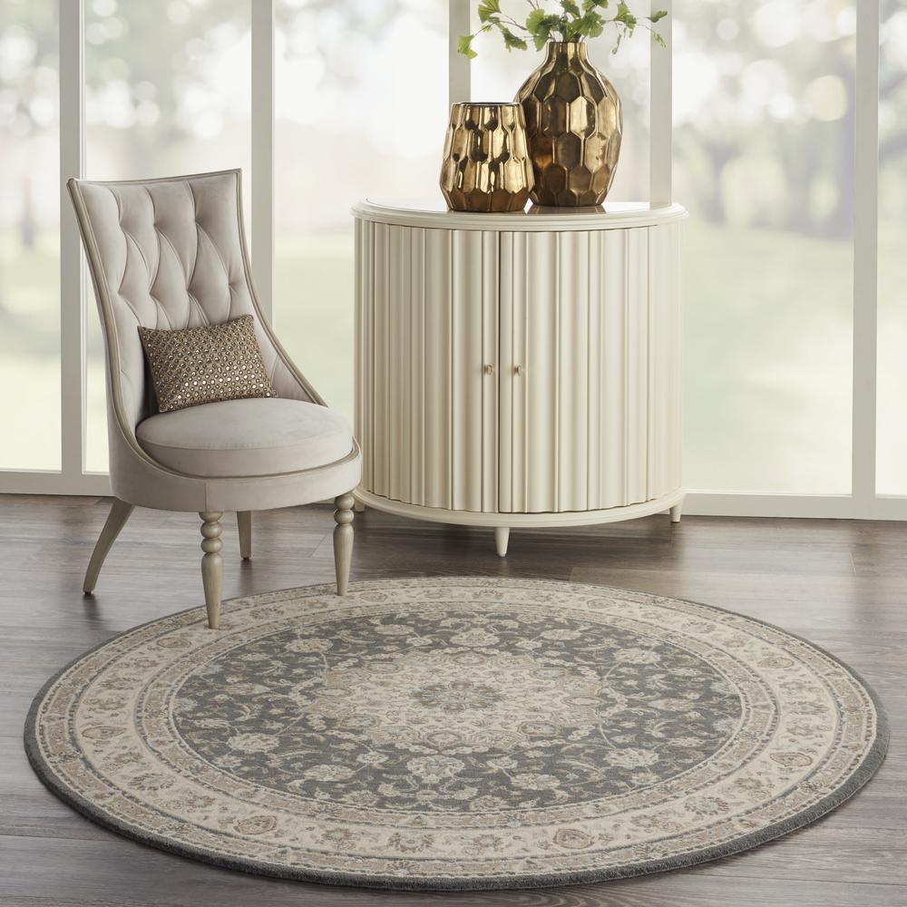 Nourison Living Treasures Round Area Rug, 5'10" x ROUND, Grey/Ivory. Picture 9