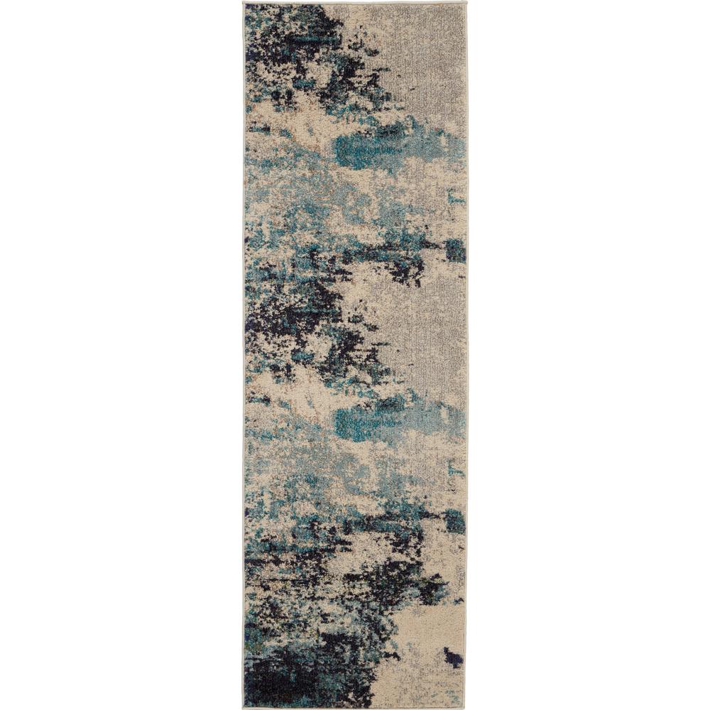 Celestial Area Rug, Ivory/Teal Blue, 2' x 6'. The main picture.