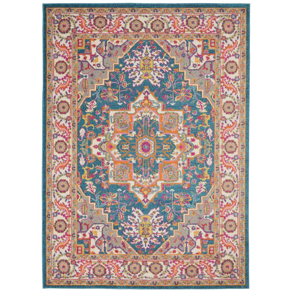 Passion Area Rug, Teal/Multicolor, 5'3" X 7'3". Picture 1