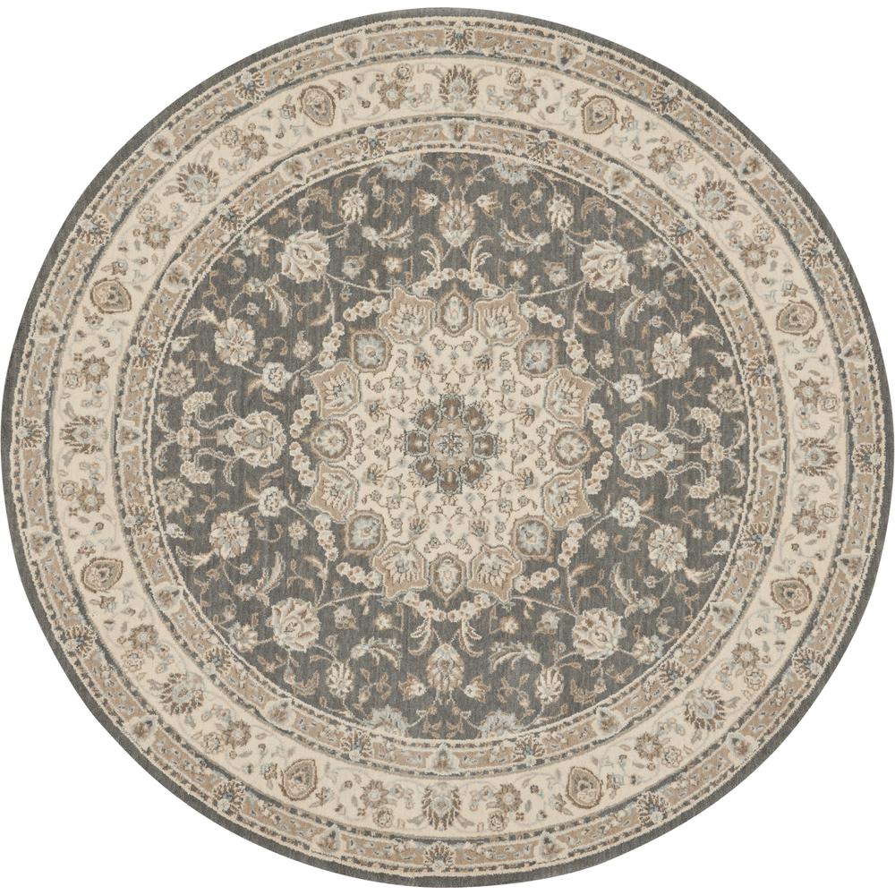 Nourison Living Treasures Round Area Rug, 5'10" x ROUND, Grey/Ivory. Picture 1