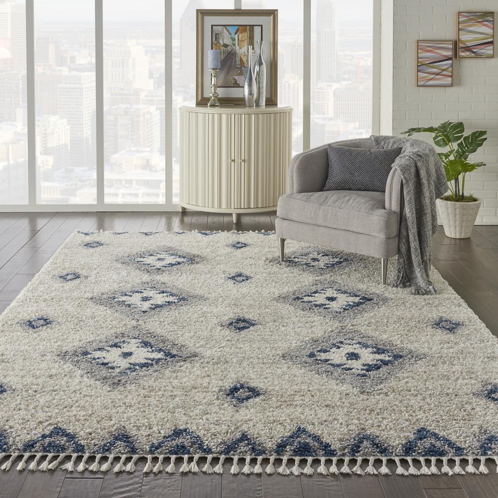 SCN03 Scandinavian Shag Ivory/Blue Area Rug- 7'10" x 10'6". Picture 2