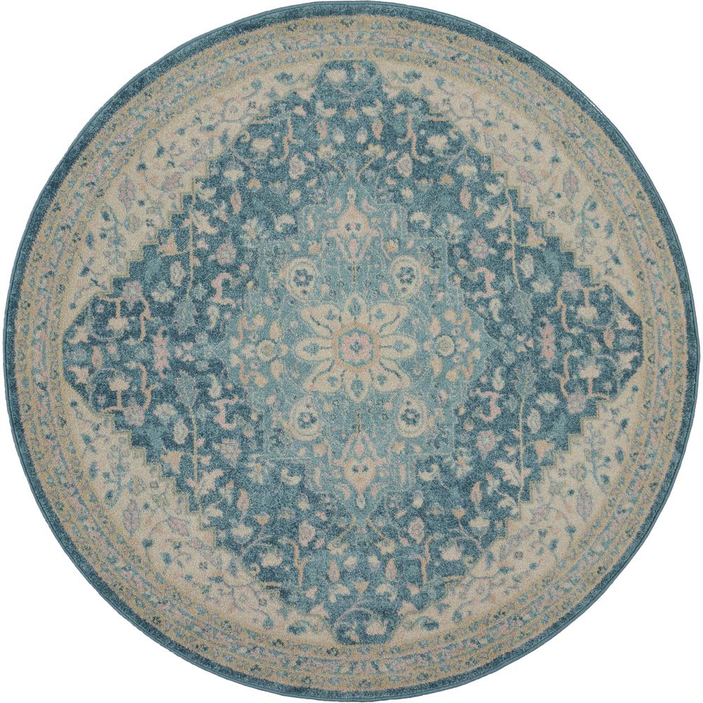 Tranquil Area Rug, Ivory/Turquoise, 5'3" X ROUND. Picture 1