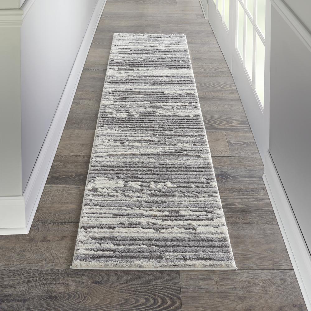 Nourison Textured Contemporary Runner Area Rug, 2'2" x 7'6", Grey/Ivory. Picture 2