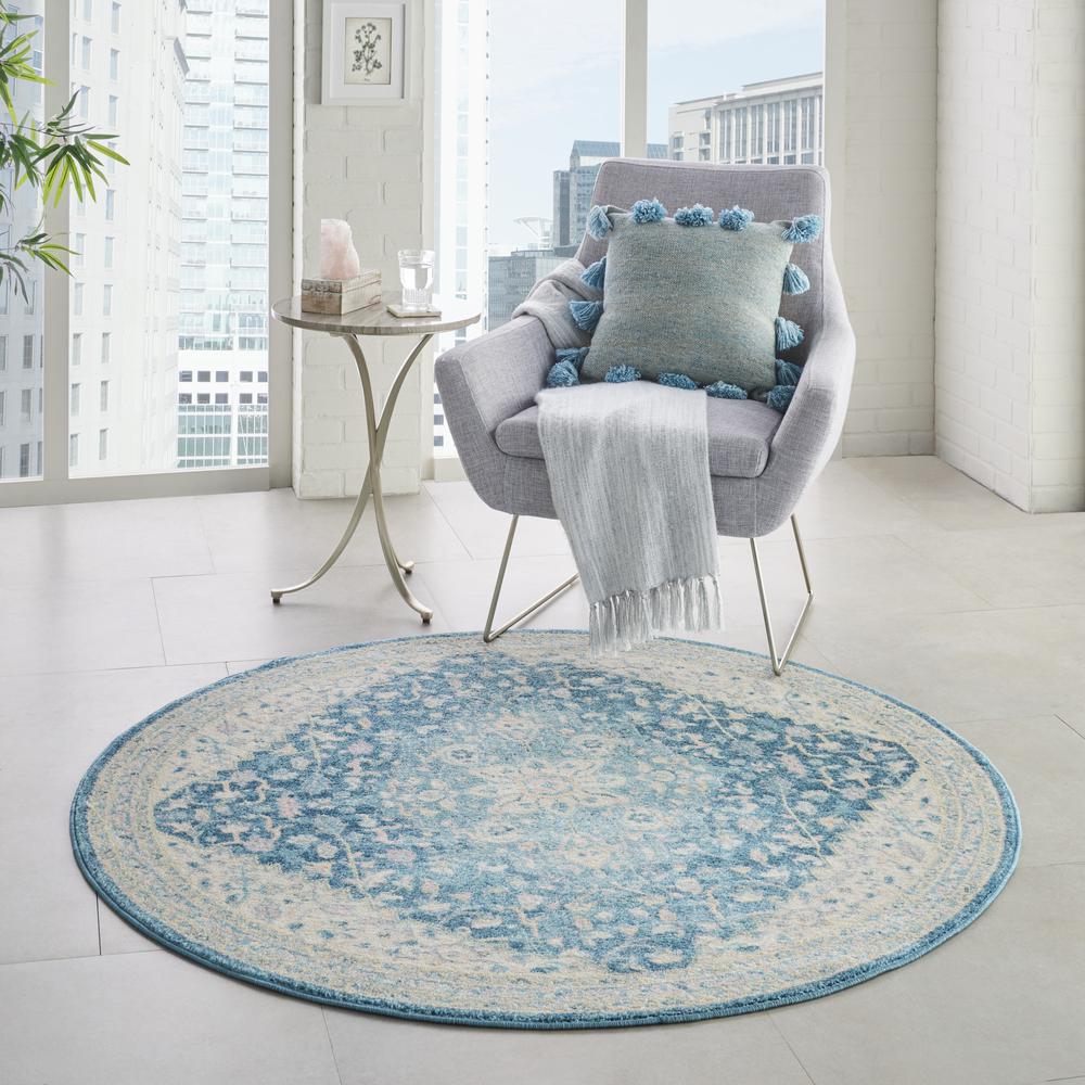 Tranquil Area Rug, Ivory/Turquoise, 5'3" X ROUND. Picture 9