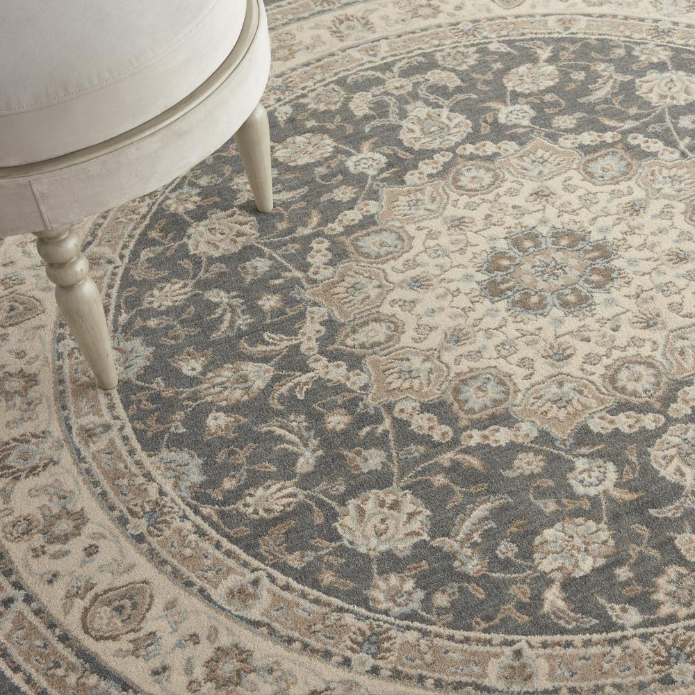 Nourison Living Treasures Round Area Rug, 5'10" x ROUND, Grey/Ivory. Picture 8