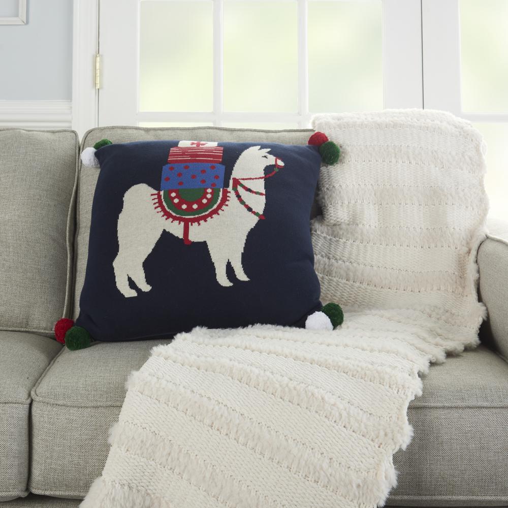 Mina Victory Holiday Pillows Holiday Llama 20" x 20" Multicolor Indoor Throw Pillow. Picture 5