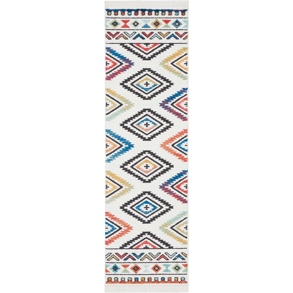 Tribal Decor Area Rug, White, 2'2" x 7'9". The main picture.