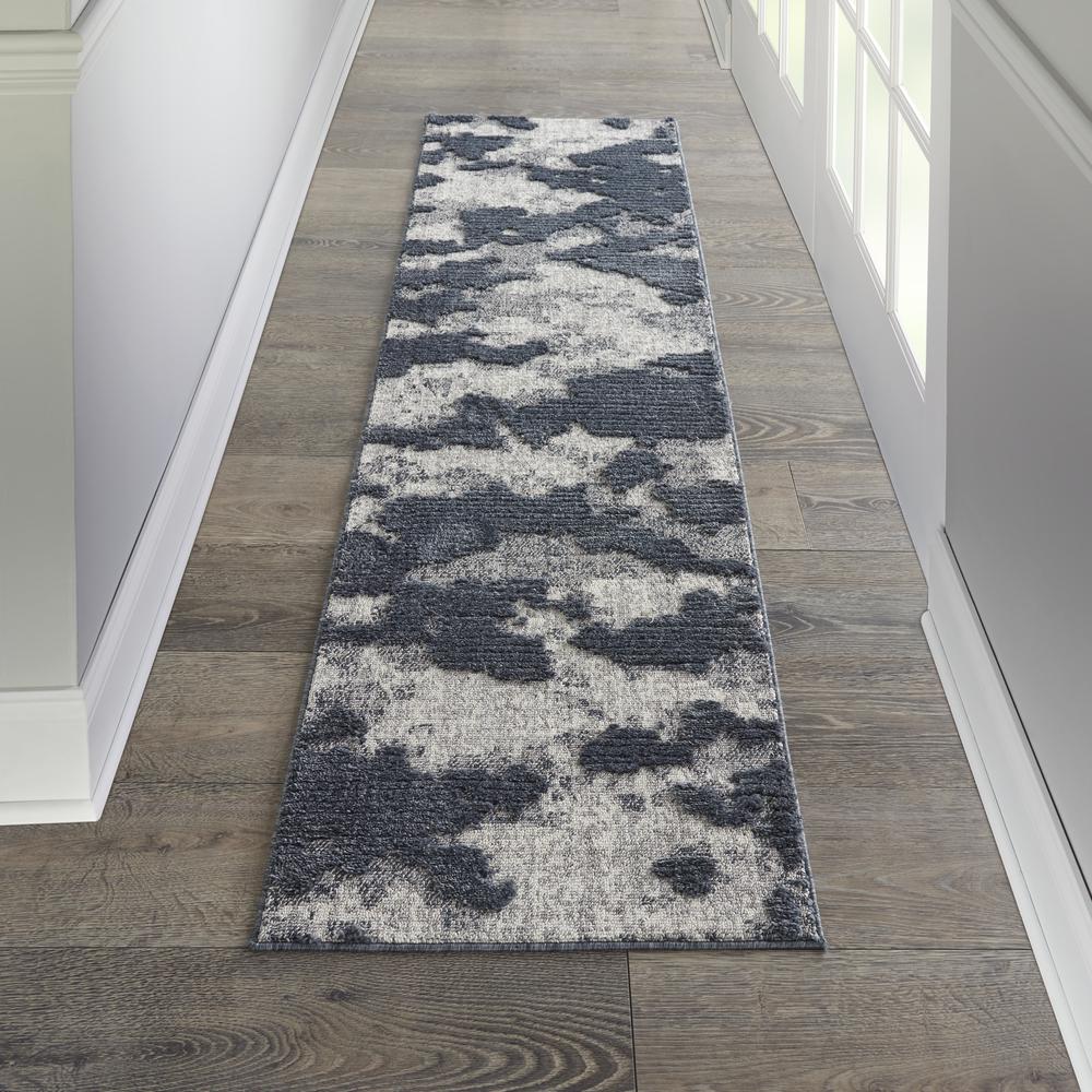 Nourison Textured Contemporary Runner Area Rug, 2'2" x 7'6", Blue/Grey. Picture 2