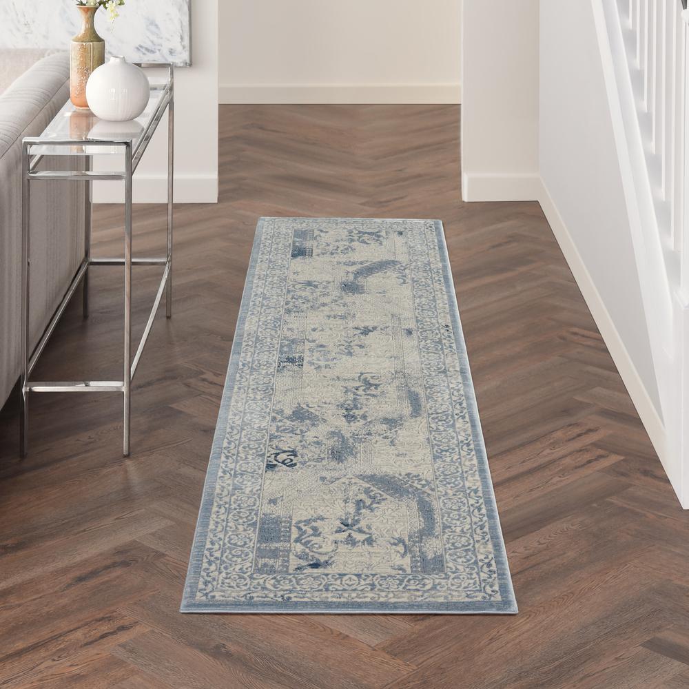 Kathy Ireland Grand Expressions Runner Area Rug, Blue/Ivory, 2'2" x 7'6", KI56. Picture 2