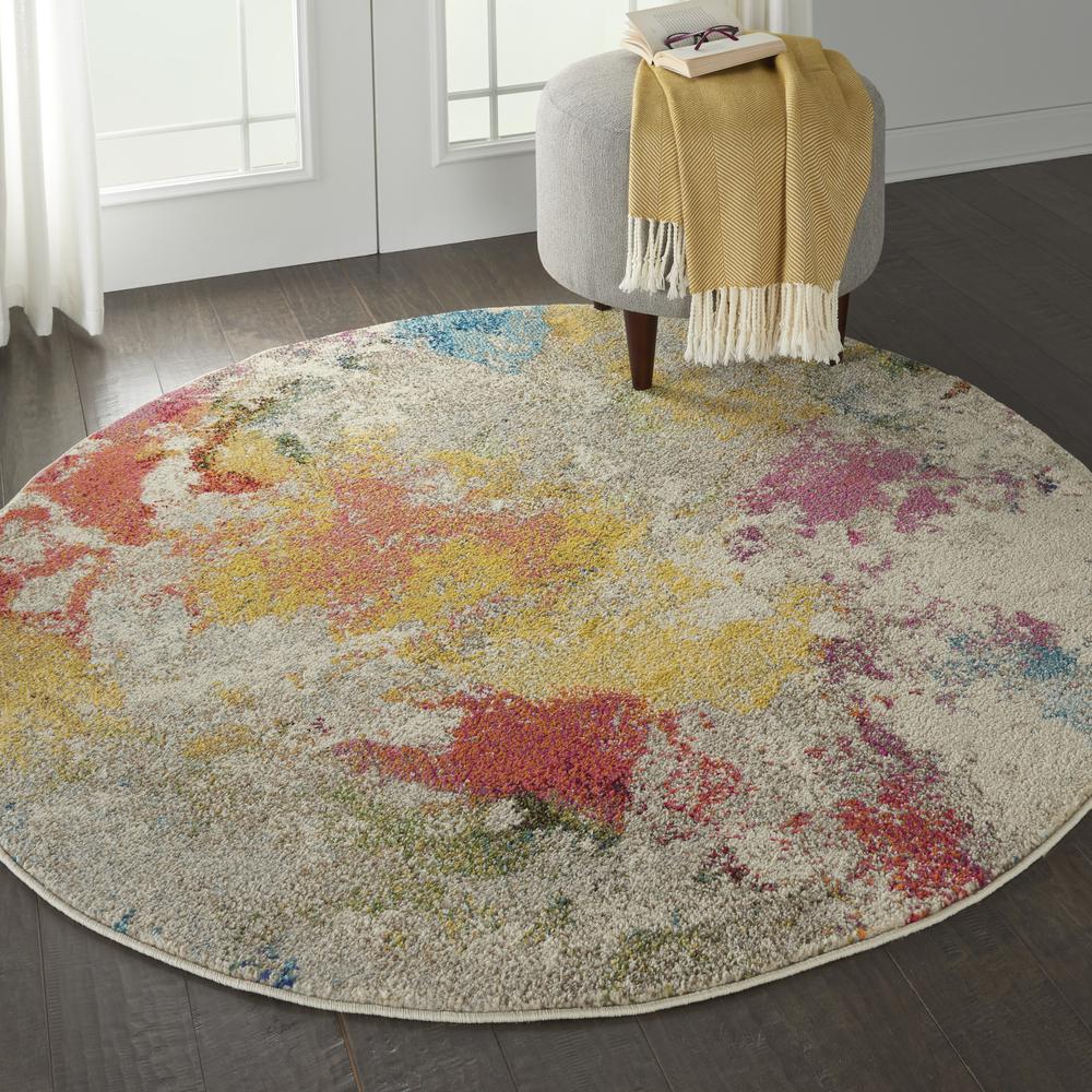 Celestial Area Rug, Ivory/Multicolor, 4'XROUND. Picture 6