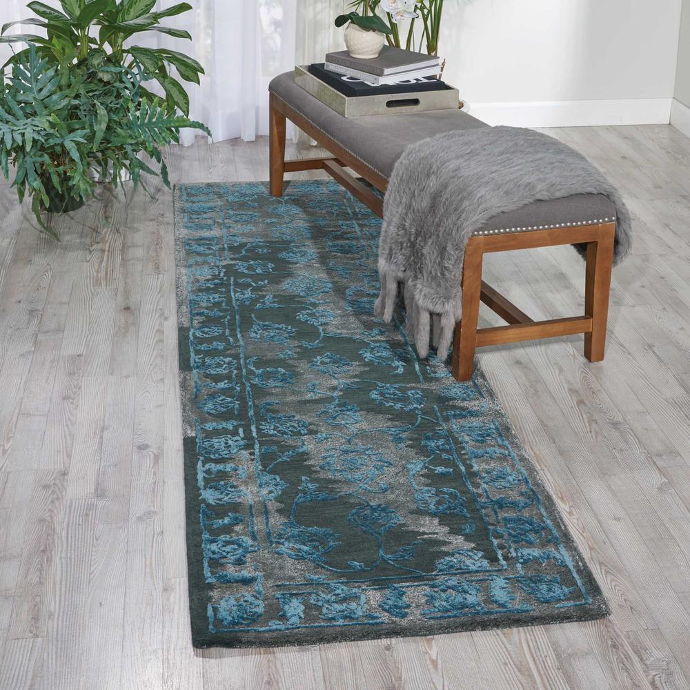 Opaline Area Rug, Charcoal/Blue, 2'3" x 8'. Picture 2