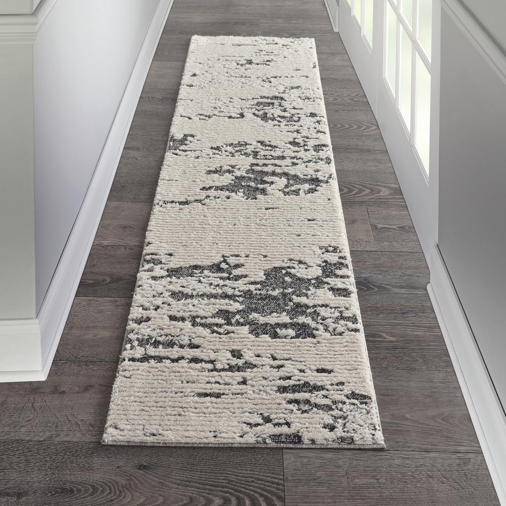 Nourison Textured Contemporary Runner Area Rug, 2'2" x 7'6", Ivory Blue. Picture 2