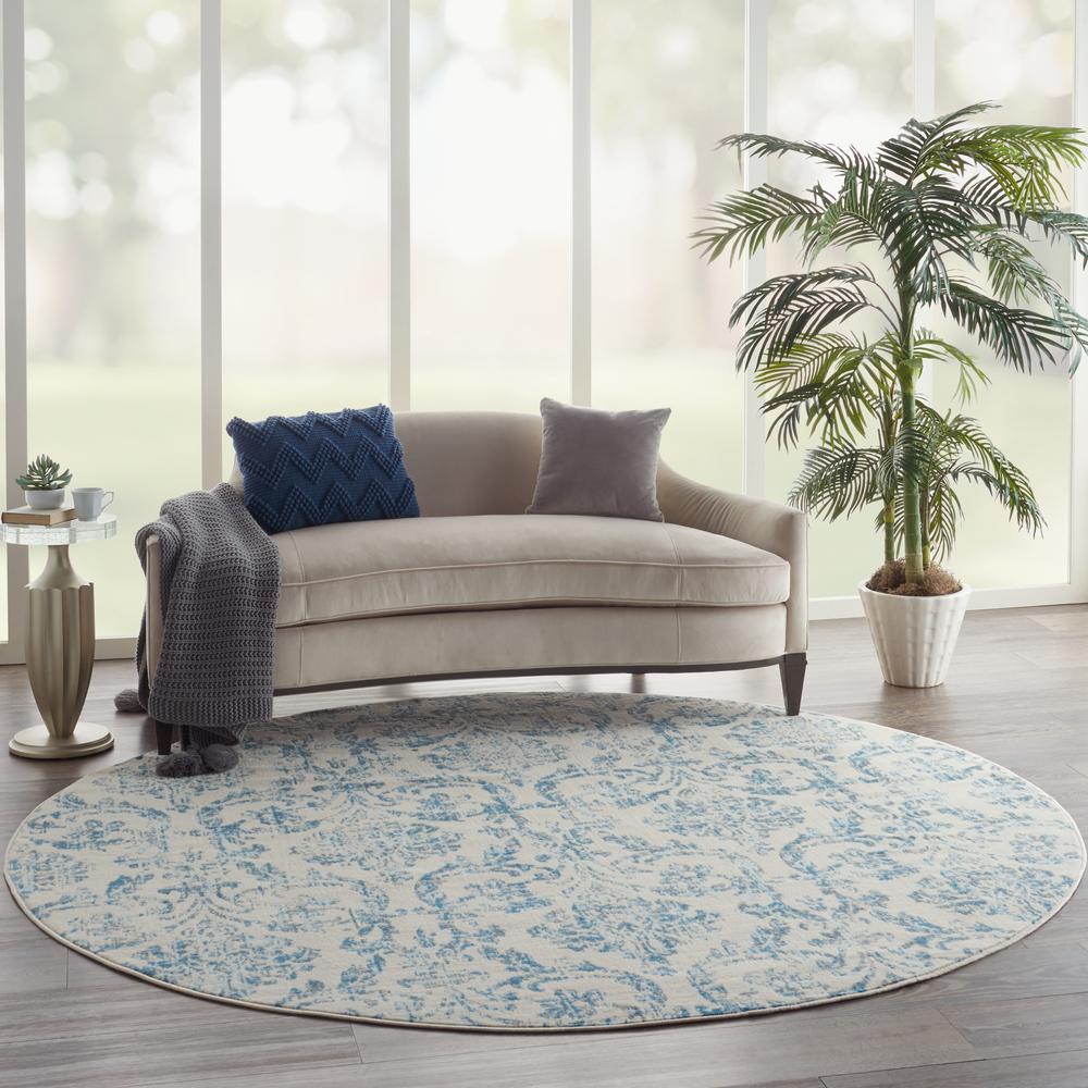 Nourison Jubilant Round Area Rug, 8' x round, Ivory Blue. Picture 9