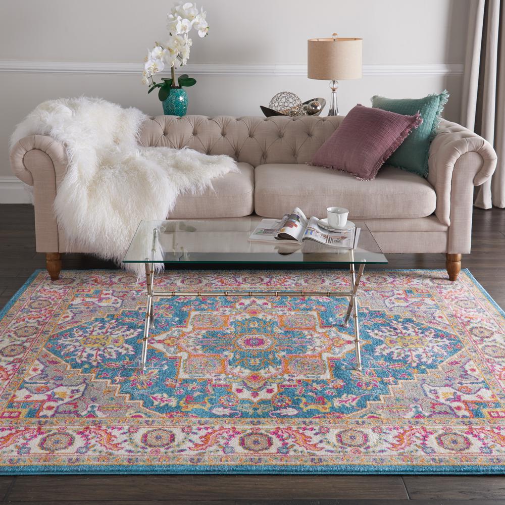 Passion Area Rug, Teal/Multicolor, 5'3" X 7'3". Picture 8