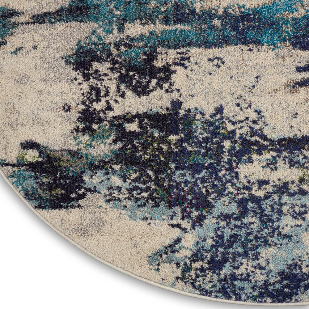 Celestial Area Rug, Ivory/Teal Blue, 5'3" x ROUND. Picture 5