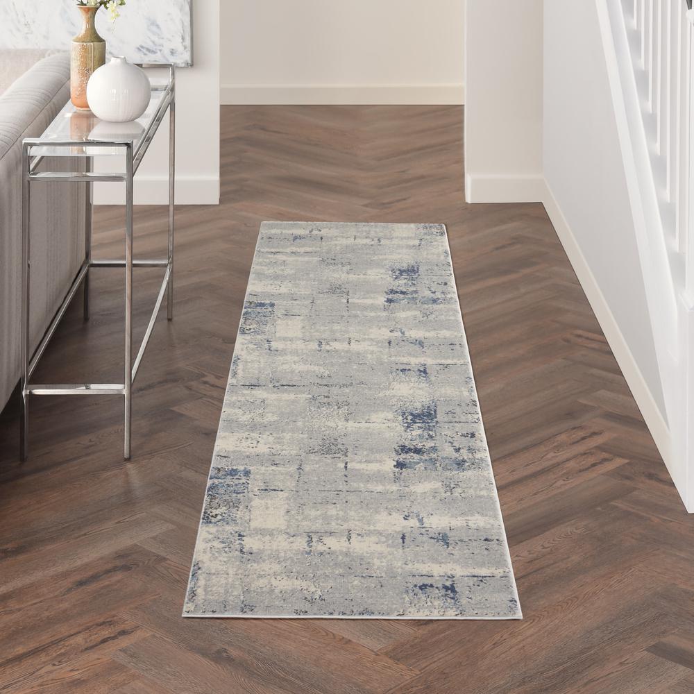 Kathy Ireland Grand Expressions Runner Area Rug, Ivory Blue, 2'2" x 7'6", KI55. Picture 2