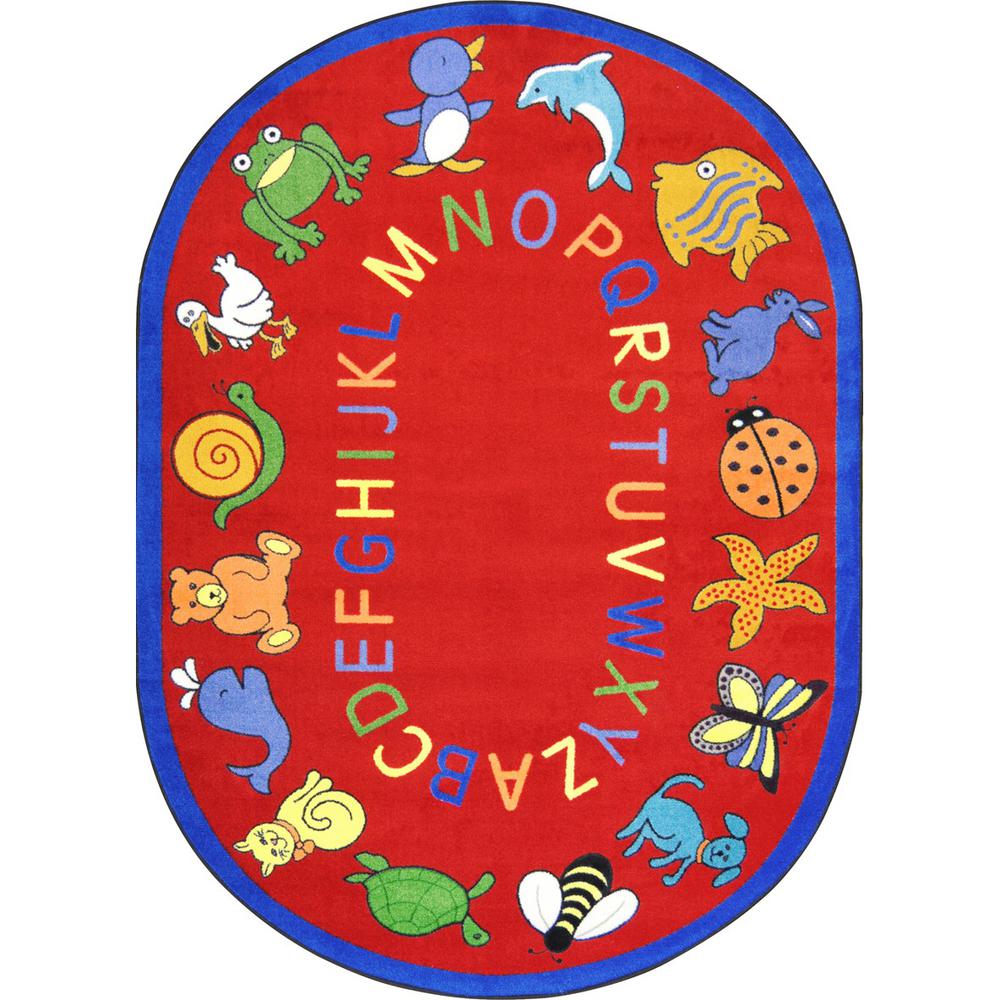 Joy Carpet Abc Animals Red 7'8" x 10'9" Oval. Picture 1