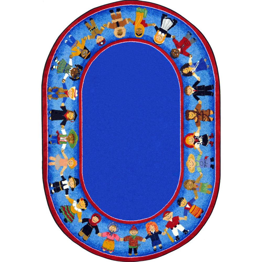 Joy Carpet Children Of Many Cultures Multi 7'8" x 10'9" Oval. Picture 1