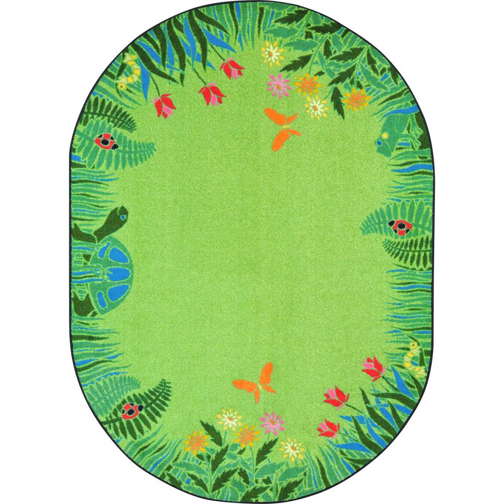 Joy Carpet Merry Meadows Green 7'8" x 10'9" Oval. Picture 1