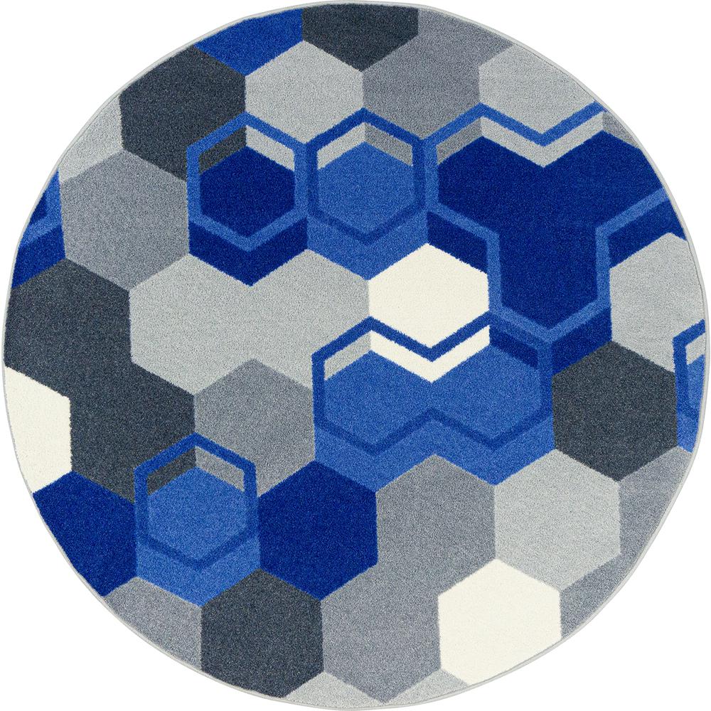 Team Up 5'4" Round area rug in color Blue. Picture 1