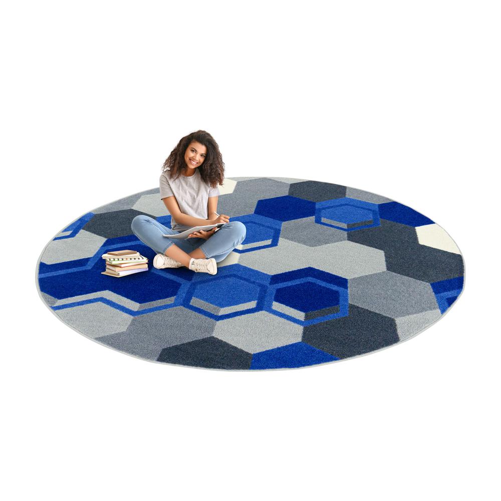 Team Up 5'4" Round area rug in color Blue. Picture 3