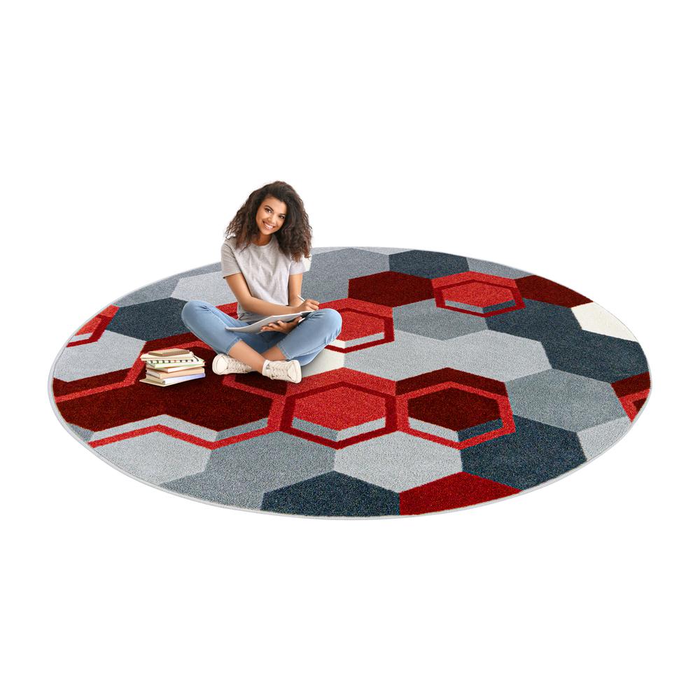 Team Up 5'4" Round area rug in color Red. Picture 3