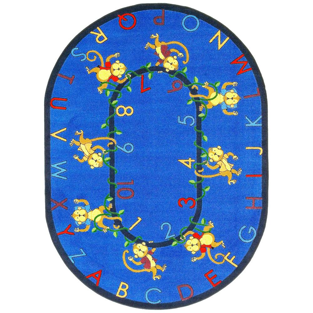 Joy Carpet Monkey Business Blue 10'9" x 13'2" Oval. Picture 1