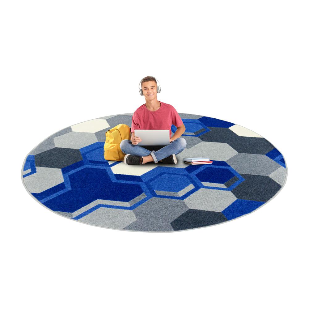 Team Up 13'2" Round area rug in color Blue. Picture 2