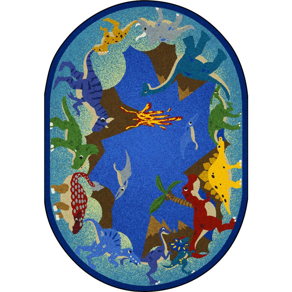 Dino Parade 3'10" x 5'4" Oval area rug in color Multi. Picture 1
