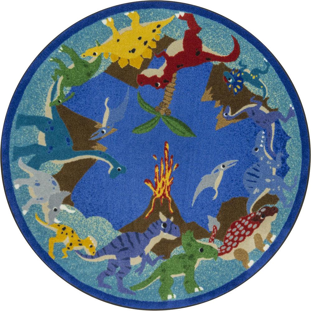 Dino Parade 7'7" Round area rug in color Multi. The main picture.