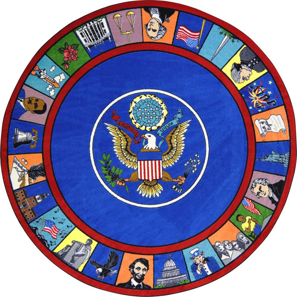 Joy Carpet Symbols Of America Multi 7'7" Round. Picture 1