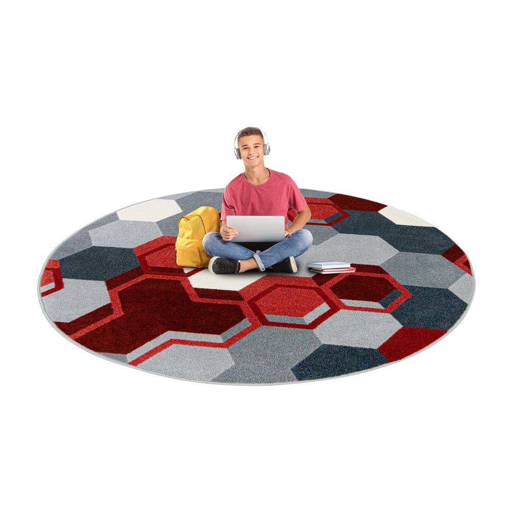 Team Up 7'7" Round area rug in color Red. Picture 2
