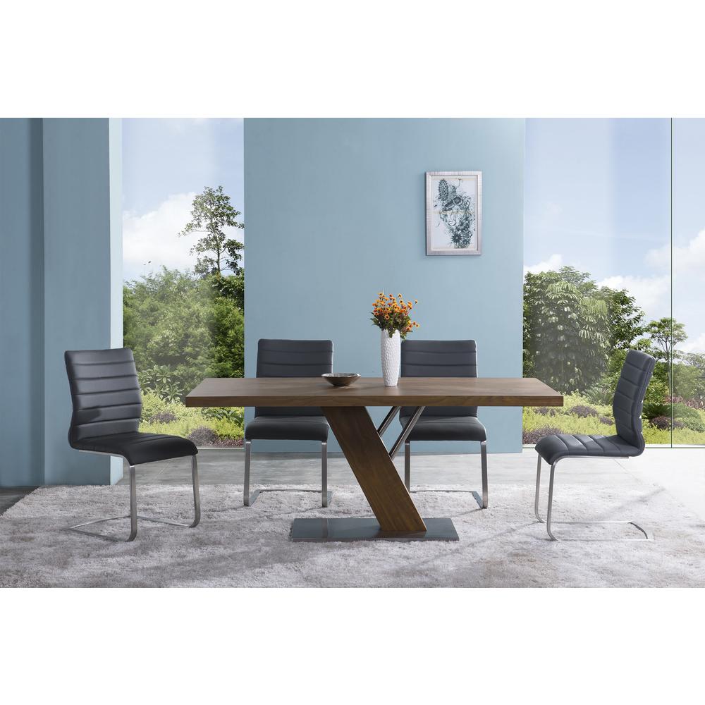 Armen Living Fusion Contemporary Dining Table In Walnut Wood Top and Stainless Steel. Picture 3