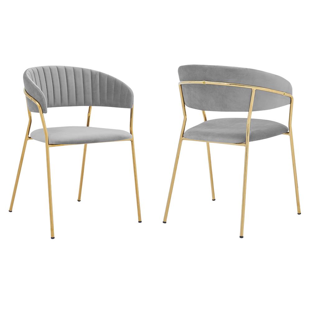Nara Modern Gray Velvet and Gold Metal Leg Dining Room Chairs - Set of 2. Picture 1