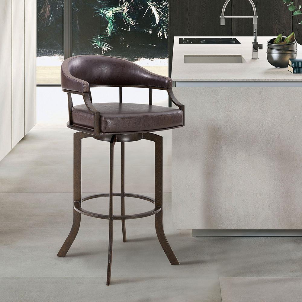 Pharaoh Swivel 26" Auburn Bay and Brown Faux Leather Bar Stool. Picture 6