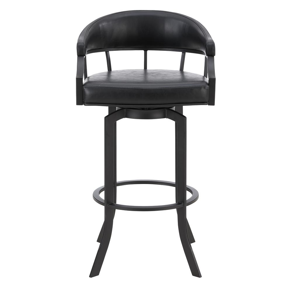 Pharaoh Swivel 26" Black Powder Coated and Black Faux Leather Metal Bar Stool. Picture 1