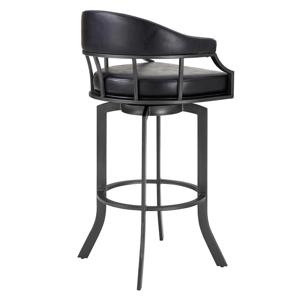 Pharaoh Swivel 26" Mineral Finish and Black Faux Leather Bar Stool. Picture 3