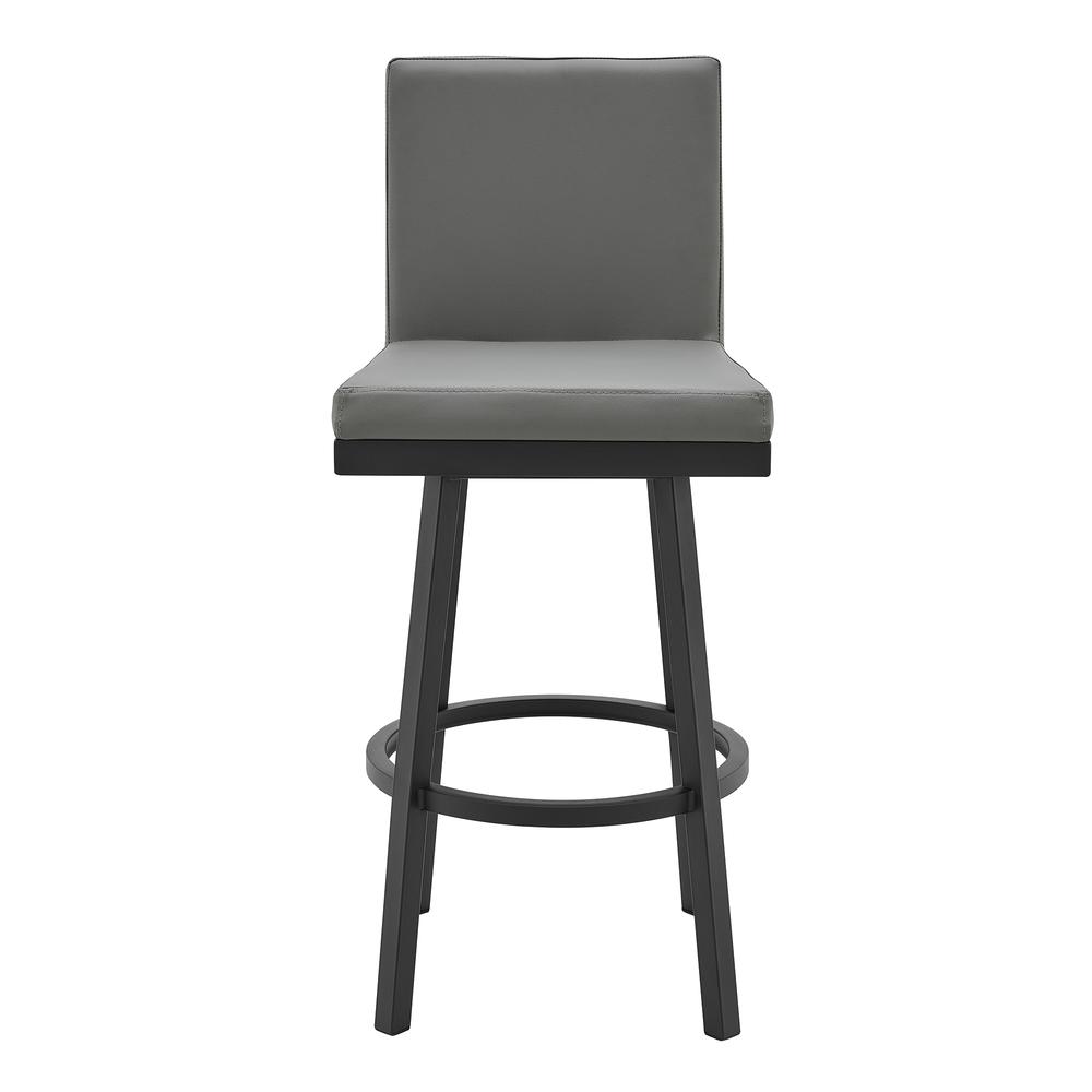 Rochester 26" Swivel Modern Black Metal and Grey Faux Leather Barstool. Picture 1