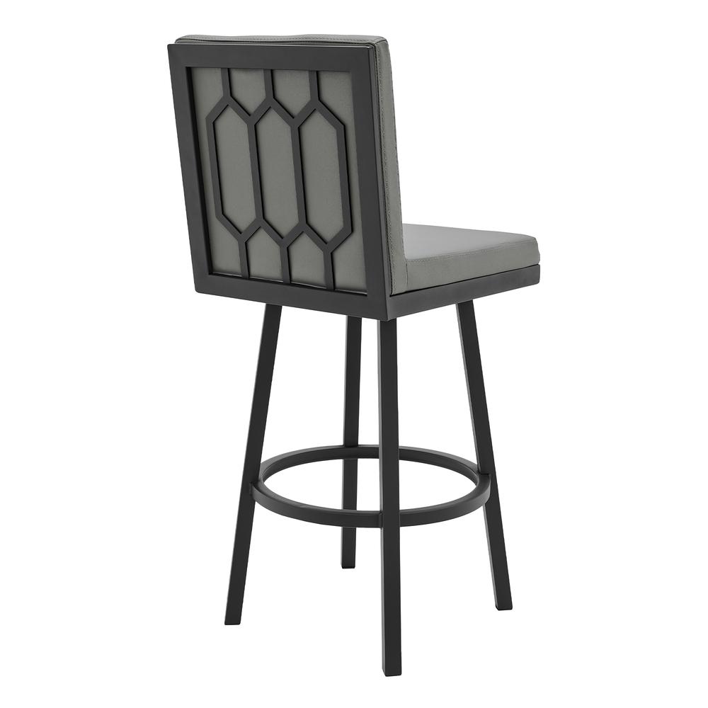 Rochester 26" Swivel Modern Black Metal and Grey Faux Leather Barstool. Picture 2
