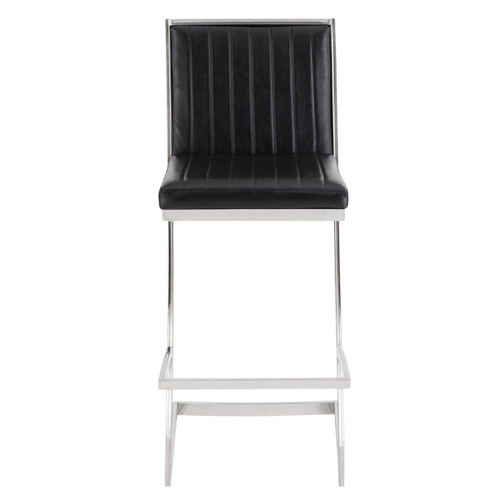 Pinellas 30" Vintage Black Faux Leather and Brushed Stainless Steel Bar Stool. Picture 2